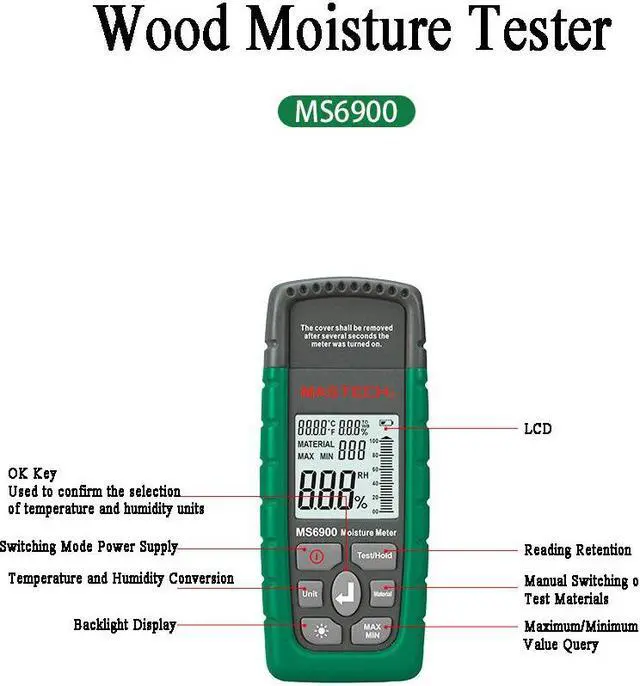 Alt view image 3 of 7 - Mastech MS6900 Higrometre MS6900 Mini Digital Moisture Meter Wood/ Lumber/Concrete Buildings Humidity Tester with LCD Display
