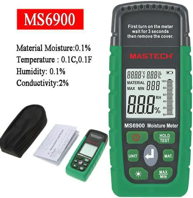 Alt view image 2 of 7 - Mastech MS6900 Higrometre MS6900 Mini Digital Moisture Meter Wood/ Lumber/Concrete Buildings Humidity Tester with LCD Display
