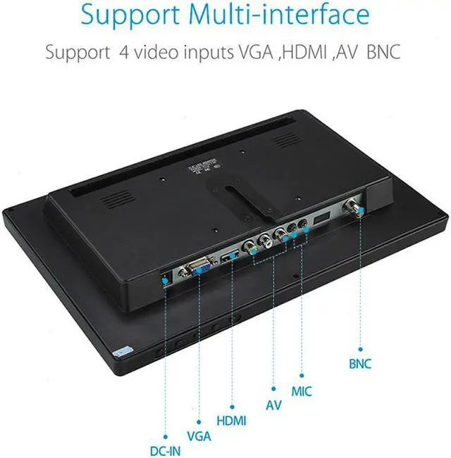 Alt view image 5 of 6 - 11.6 inch Monitor TFT 1366x768 Video AV USB VGA BNC HDMI 16:9 500:1 300cd/m2 12" Display for CCTV PC DVD Laptop