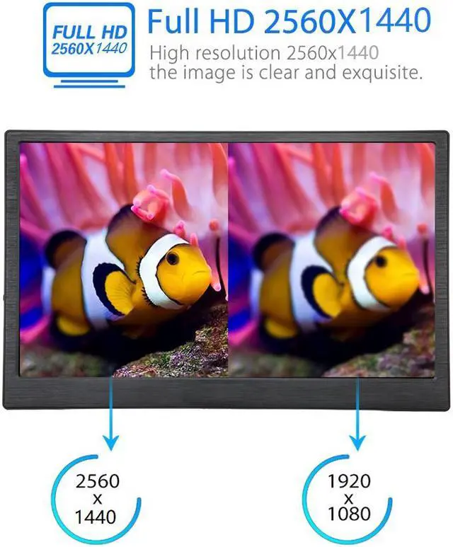 Alt view image 2 of 7 - 13 inch Monitor IPS 2560x1440 UHD 16:9 400cd/m2 1000:1 Game Display Dual HDMI Input for PC DVD PS3 PS4 Xbox One Xbox360 CCTV Camera Laptop
