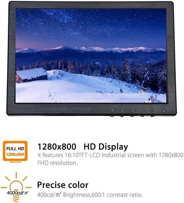Alt view image 2 of 6 - 10 inch Monitor HD 1280x800 TFT 10.1 inch Display with Video Audio VGA AV BNC USB HDMI for CCTV Camera PC DVD Laptop