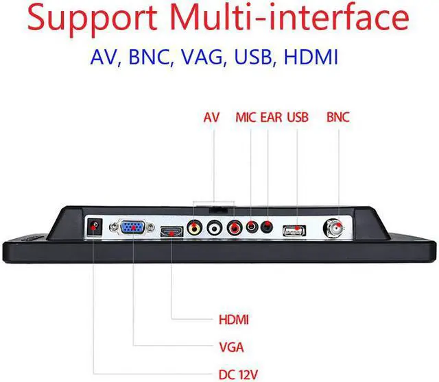 Alt view image 4 of 6 - 10 inch Monitor HD 1280x800 TFT 10.1 inch Display with Video Audio VGA AV BNC USB HDMI for CCTV Camera PC DVD Laptop