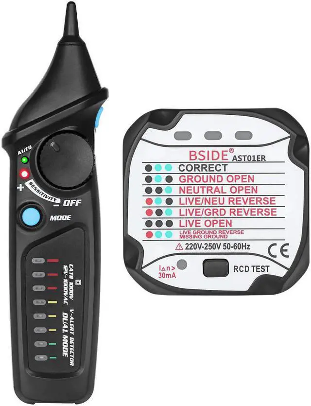 Main image of BSIDE Dual Mode Non-Contact AC Voltage Detector Tester & Socket Wall Power Outlet Tester Circuit Polarity Breaker Finder KIT