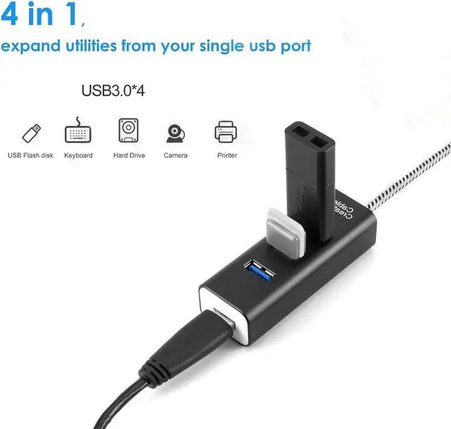 Alt view image 2 of 7 - 4-Port USB 3.0 Hub with 4.9 Feet Extension Long Cable, 5Gbps Data Rate for MacBook Pro, iMac, PC, Laptop, USB Flash Drives, Surface Pro, XPS, Aluminum Black, 1.5M