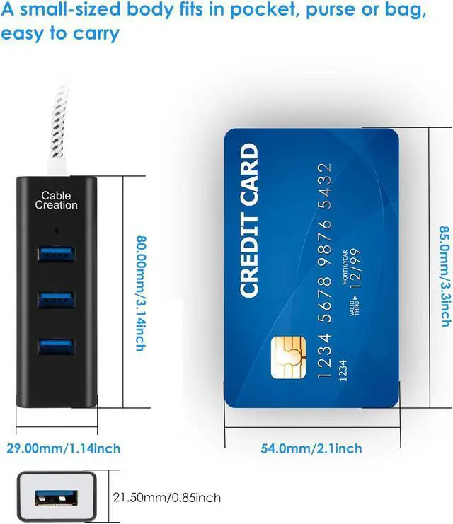 Alt view image 5 of 7 - 4-Port USB 3.0 Hub with 4.9 Feet Extension Long Cable, 5Gbps Data Rate for MacBook Pro, iMac, PC, Laptop, USB Flash Drives, Surface Pro, XPS, Aluminum Black, 1.5M