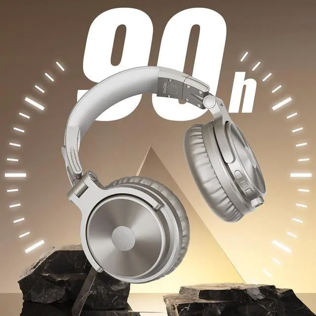 Alt view image 5 of 7 - OneAudio Pro C Bluetooth Over Ear Headphones with Microphone, 110 Hours Playtime Wireless Foldable Hi-Fi Headset, Noise Isolating Headphones with Wired Mode for Mobile Phones/PC/TV Sliver