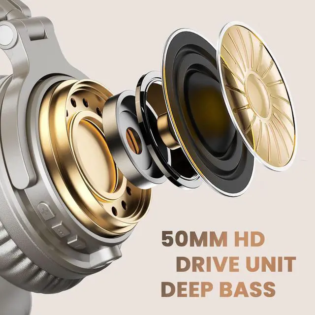 Alt view image 2 of 7 - OneAudio Pro C Bluetooth Over Ear Headphones with Microphone, 110 Hours Playtime Wireless Foldable Hi-Fi Headset, Noise Isolating Headphones with Wired Mode for Mobile Phones/PC/TV Sliver