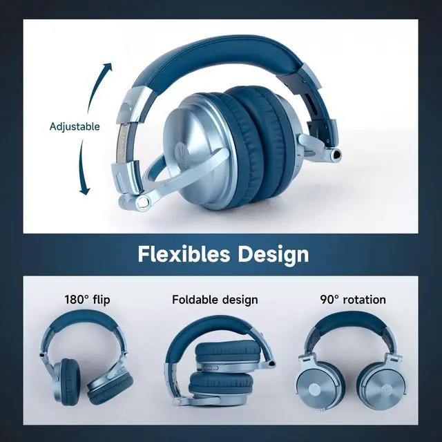 Alt view image 4 of 7 - Oneodio Pro-C Wireless Headphones with 50mm Neodymium Drivers 110Hrs Playing Time BT 5.2 Foldable Deep Bass Stereo Headset USB-C Updated Blue