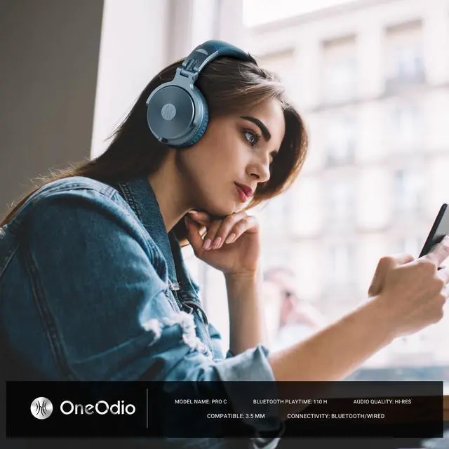 Alt view image 5 of 7 - Oneodio Pro-C Wireless Headphones with 50mm Neodymium Drivers 110Hrs Playing Time BT 5.2 Foldable Deep Bass Stereo Headset USB-C Updated Blue