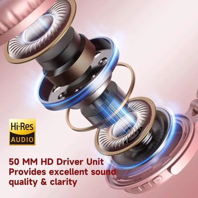Alt view image 6 of 7 - OneOdio Pro-C Wireless Headphones with 50mm Neodymium Drivers 110Hrs Playing Time BT 5.2 Foldable Deep Bass Stereo Headset USB-C Updated Rose Gold