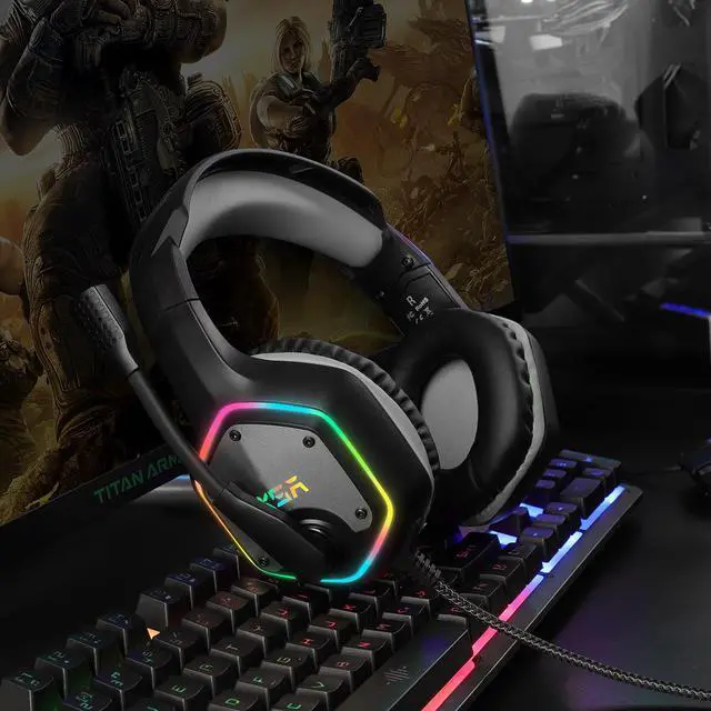 Alt view image 7 of 20 - EKSA E1000 Gaming Headset 7.1 Virtual Surround Gaming Headphones Wired USB Earphone With LED RGB Light Mic For Computer/PC/PS4 Gray/Green