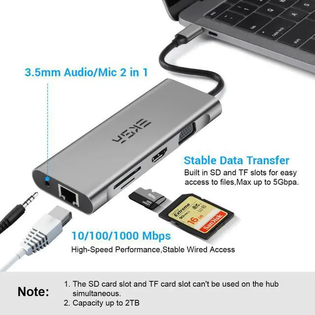 Alt view image 4 of 7 - USB C Hub, 11 in 1 USB C to HDMI Adapter with 1000M Ethernet, 4K HDMI, 1080P VGA,Power Delivery PD Charging Port, 3 USB 3.0 Ports Adapter Compatible for MacBook Pro, ChromeBook, XPS, and USB C Devices