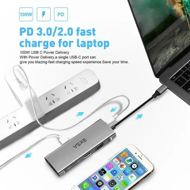 Alt view image 7 of 7 - USB C Hub, 11 in 1 USB C to HDMI Adapter with 1000M Ethernet, 4K HDMI, 1080P VGA,Power Delivery PD Charging Port, 3 USB 3.0 Ports Adapter Compatible for MacBook Pro, ChromeBook, XPS, and USB C Devices
