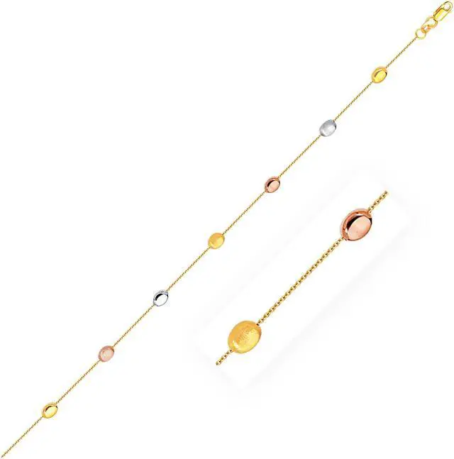 Main image of 14k Tri-Color Gold Puffed Oval Shape Station Adjustable Anklet