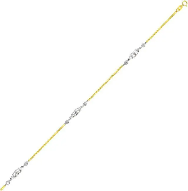 Main image of 14k Two-Tone Gold Chain Anklet with Rope Design Oval Stations