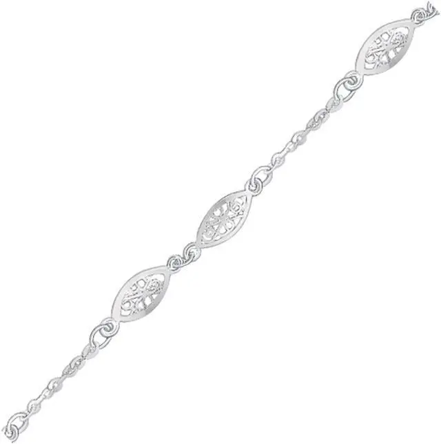 Alt view image 2 of 3 - 14k White Gold Filigree Marquise Stationed Anklet