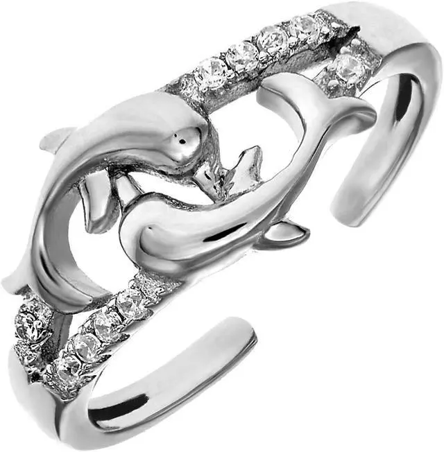 Main image of Toe Ring with Two Dolphins in Sterling Silver