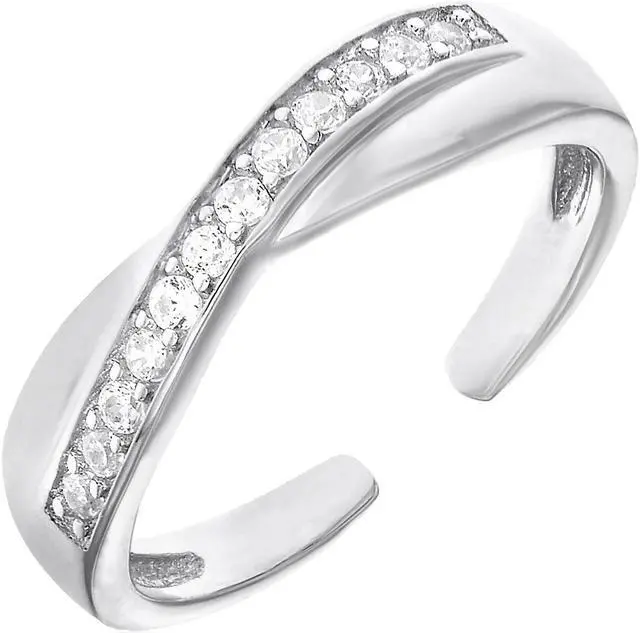 Main image of Toe Ring with Crossover Motif in Sterling Silver with Cubic Zirconia