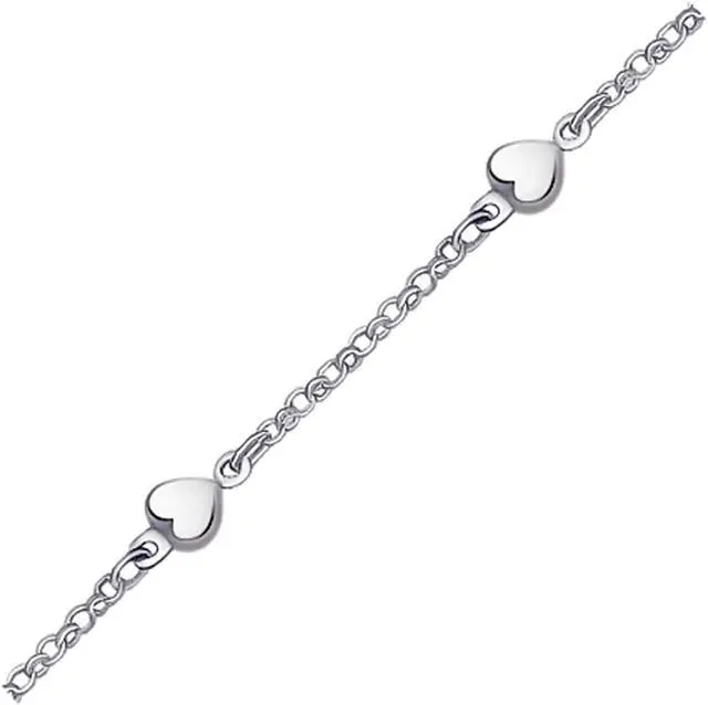 Alt view image 2 of 3 - 14k White Gold Anklet with Puffed Heart Design