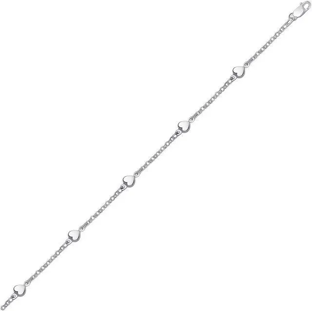 Main image of 14k White Gold Anklet with Puffed Heart Design