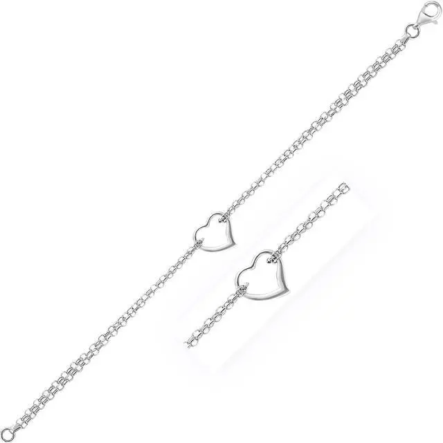 Main image of 14k White Gold Cable Chain Anklet with Open Heart Station
