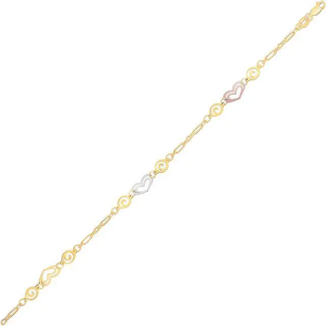 Main image of 14k Tri-Color Gold Anklet with Multi Color Heart Stations