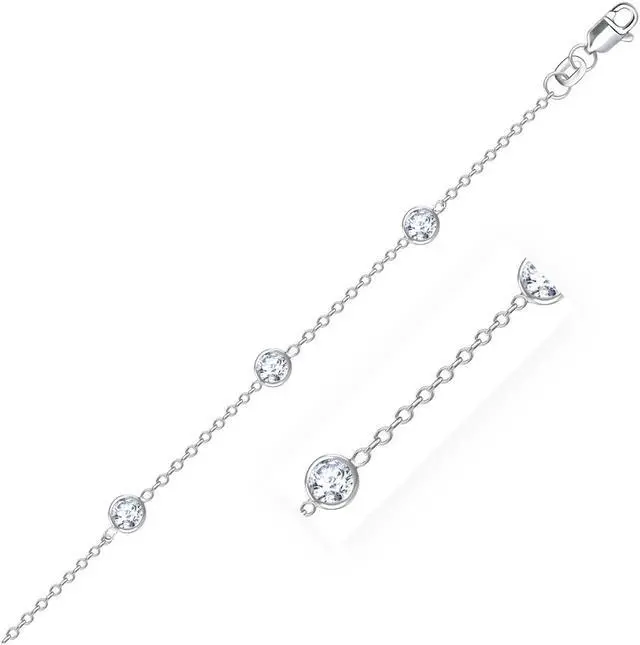 Main image of 14k White Gold Anklet with Round White Cubic Zirconia