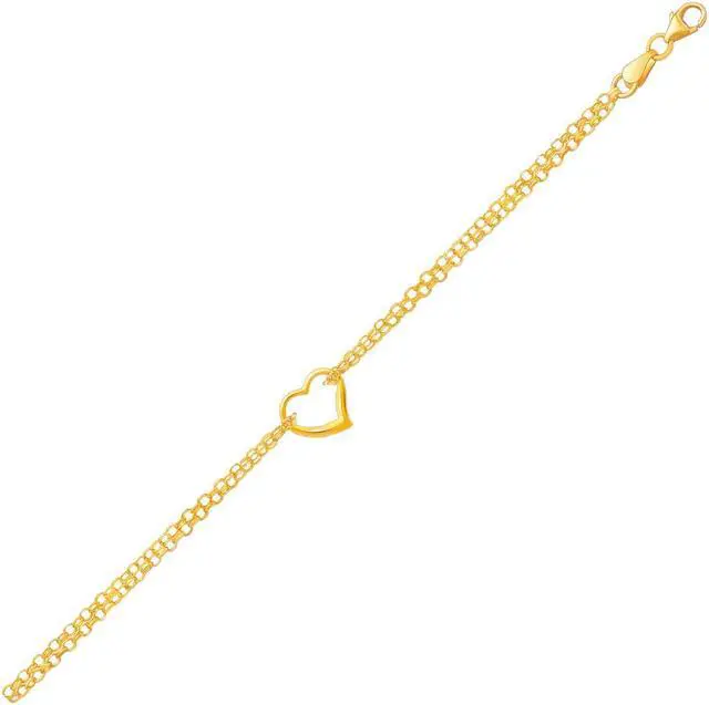 Main image of 10k Yellow Gold Double Rolo Chain Anklet with an Open Heart Station