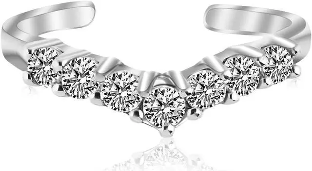Main image of Sterling Silver Rhodium Finished V Shape Toe Ring with Cubic Zirconia Accents