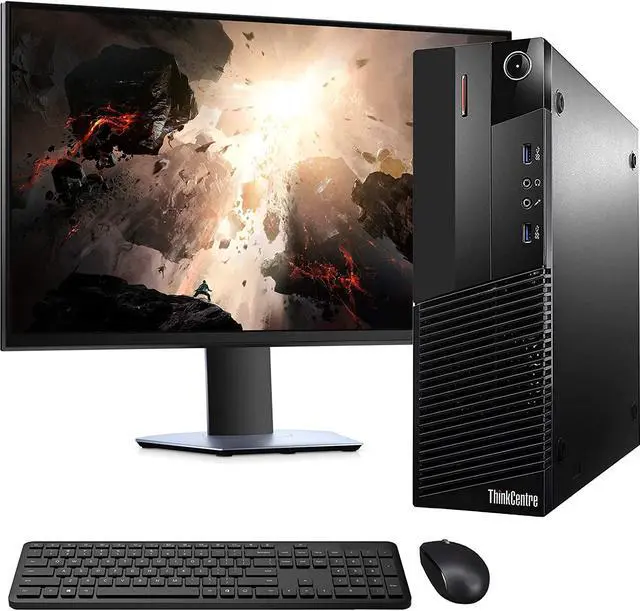 Main image of Lenovo ThinkCentre M93P SFF Computer Desktop PC, Intel Core i5 3.2GHz Processor, 8GB Ram, 128GB M.2 SSD, 500GB HDD, Wireless Keyboard & Mouse, Wifi | Bluetooth, New 19" Monitor, Win 10 Pro (Renewed)
