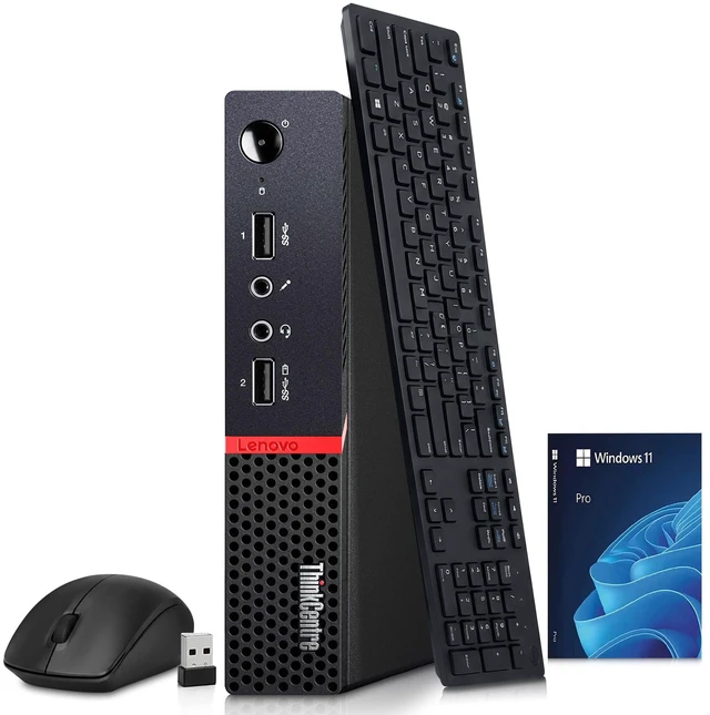 Main image of Lenovo ThinkCentre M715q Tiny PC, AMD PRO A10-9700E 8GB DDR4 Memory, 256GB SSD Storage Wi-Fi, Wireless Keyboard & Mouse, Win 11 Pro Mini Desktop PC