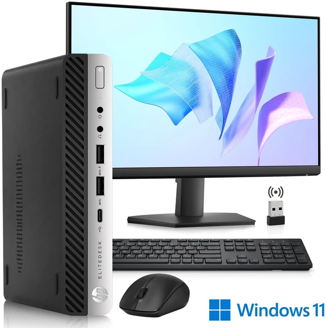 Main image of HP EliteDesk G4 705 Mini Desktop, AMD Ryzen 5 PRO 2400GE up to 3.8 GHz 24" Full HD LCD, 16GB DDR4 RAM, 512GB SSD Wireless Keyboard & Mouse, Wi-Fi, Windows 11 Pro, Tiny PC