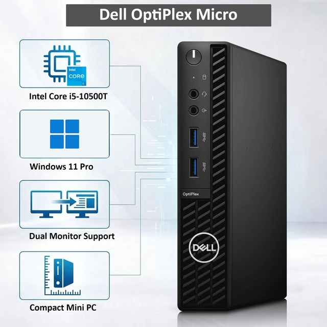 Alt view image 6 of 6 - Dell OptiPlex Micro Desktop | Intel Core i5-10500T, 256GB SSD, 16GB DDR4 RAM | Wi-Fi, Keyboard & Mouse | Windows 11 Pro, Home & Office PC