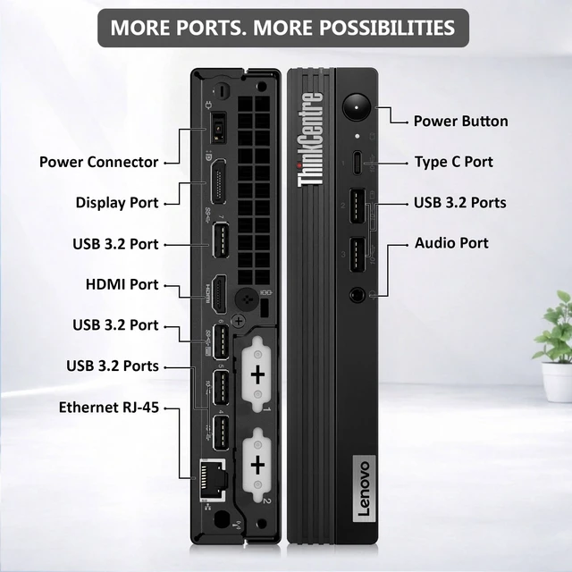 Alt view image 2 of 6 - Lenovo ThinkCentre M80q PC, Intel Core i5-12th Gen, 32GB DDR5 Memory, 512GB SSD Storage, Wi-Fi, Keyboard & Mouse, Windows 11 Pro, Tiny Pc