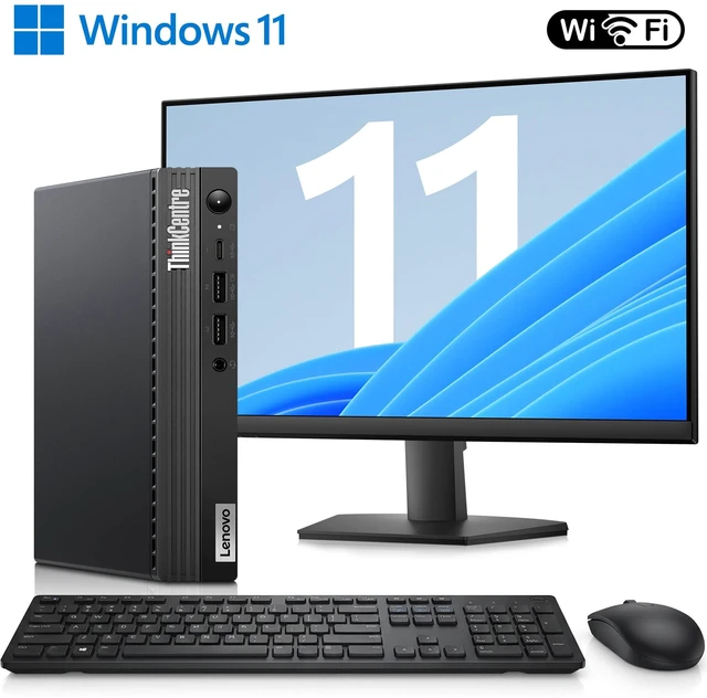 Main image of Lenovo ThinkCentre M80q Tiny | Intel Core i5-12th Gen, New 24 Full HD Monitor | 512GB SSD, 16GB DDR5 Ram, Wireless Keyboard & Mouse | Windows 11 Pro, Mini Desktop PC