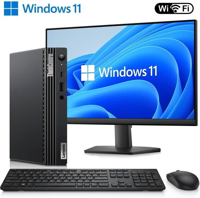 Main image of Lenovo ThinkCentre M80q PC, Intel Core i5-10th Gen, 22 Full HD LED, 16GB DDR4 Memory, 256GB SSD Storage, Wi-Fi, Wireless Keyboard & Mouse, Windows 11 Pro, Tiny Desktop
