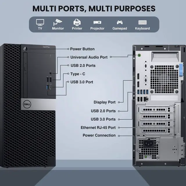 Alt view image 3 of 7 - Dell OptiPlex Desktop Computer Tower Intel Hexa Core i7-8700 Processor, 16GB DDR4 Ram, 2TB SSD, Keyboard & Mouse, Bto Wi-Fi Windows 11 Pro (Renewed)