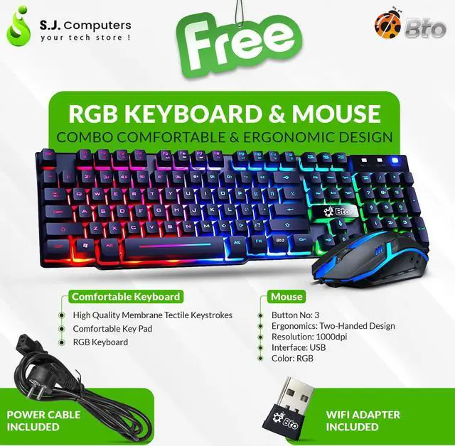 Alt view image 7 of 7 - HP ProDesk RGB Gaming PC i5-6500 16GB 256GB SSD 2TB HDD, 24" LED Monitor Screen, Nvidia GT 1030 BTO RGB Keyboard & Mouse, Windows 10 Professional (Renewed)
