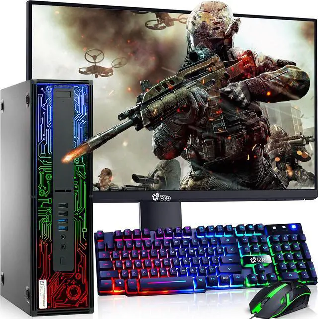 Main image of HP ProDesk RGB Gaming PC i5-6500 16GB 256GB SSD 2TB HDD, 24" LED Monitor Screen, Nvidia GT 1030 BTO RGB Keyboard & Mouse, Windows 10 Professional (Renewed)