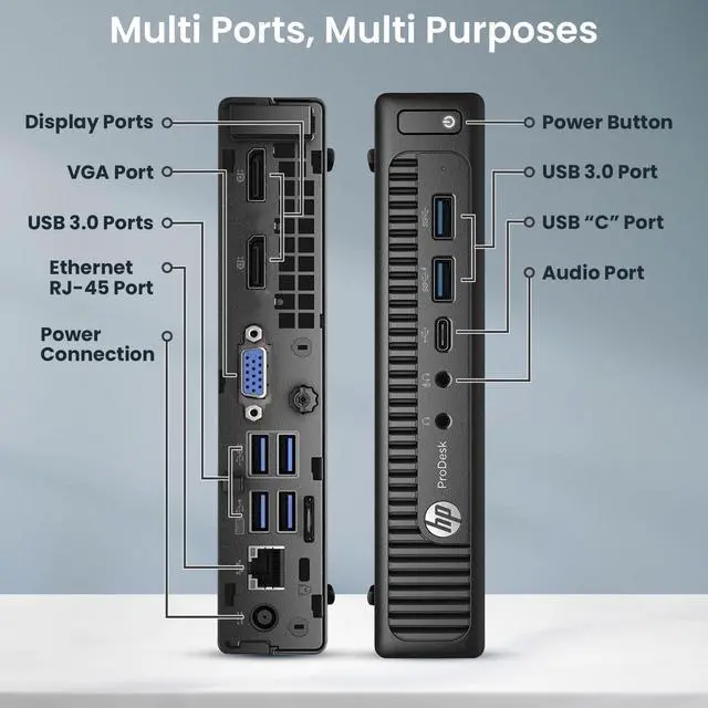 Alt view image 2 of 7 - HP ProDesk 600 G2 Tiny Desktop Computer PC, Intel Core i5-6500T, 16GB RAM, 1TB SSD, BTO Wi-Fi, Windows 10 Professional (Renewed)