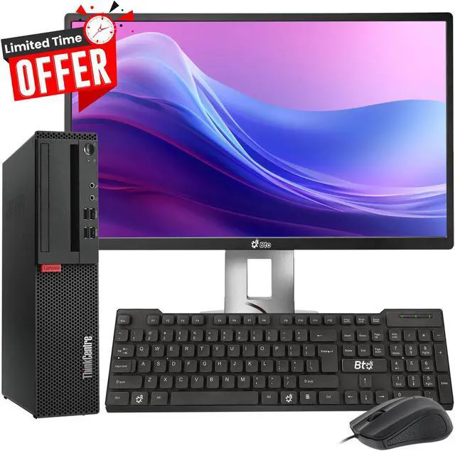 Main image of Lenovo ThinkCentre SFF Desktop Computer PC Intel Core i3-6100, upto 3.70GHz, 32GB DDR4 Ram, 1TB SSD + 1TB HDD , BTO Keyboard & Mouse, 24" LED Screen, Built-in Wi-Fi, Windows 11 Pro (Renewed)
