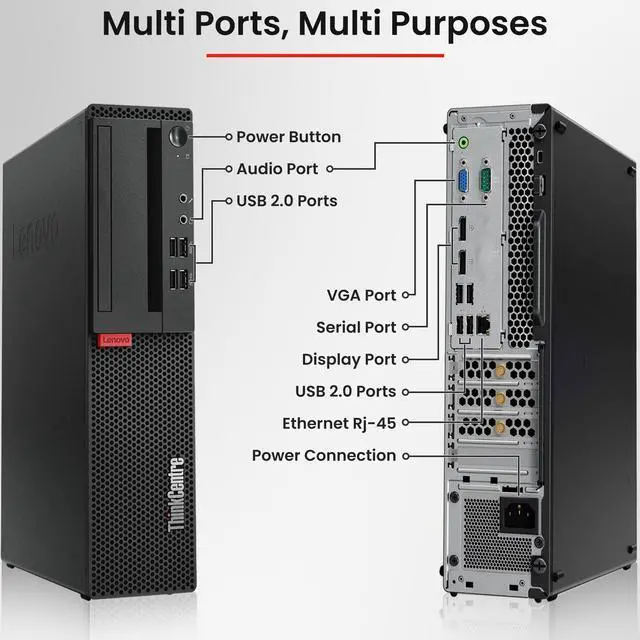 Alt view image 2 of 7 - Lenovo ThinkCentre SFF Desktop Computer PC Intel Core i3-6100, upto 3.70GHz, 32GB DDR4 Ram, 1TB SSD + 1TB HDD , BTO Keyboard & Mouse, 24" LED Screen, Built-in Wi-Fi, Windows 11 Pro (Renewed)