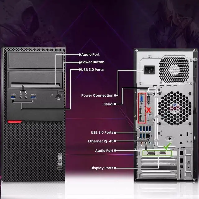 Alt view image 2 of 7 - Lenovo ThinkCentre M700 Tower Desktop Gaming PC Intel Quad Core i5-6500 32GB DDR4 Ram, 1TB SSD BTO RGB Keyboard & Mouse, Nvidia GTX 1660s 6gb DDR6, Window 11 Professional (Renewed)
