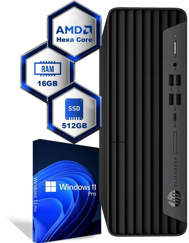 Main image of HP EliteDesk 805 G6 Desktop Computer PC, AMD Ryzen 5 PRO 4650G with Radeon Graphics (Beat i5-9500), 16GB DDR4 Ram, 512GB SSD, Keyboard & Mouse, Wi-Fi, Windows 11 Pro (Renewed)