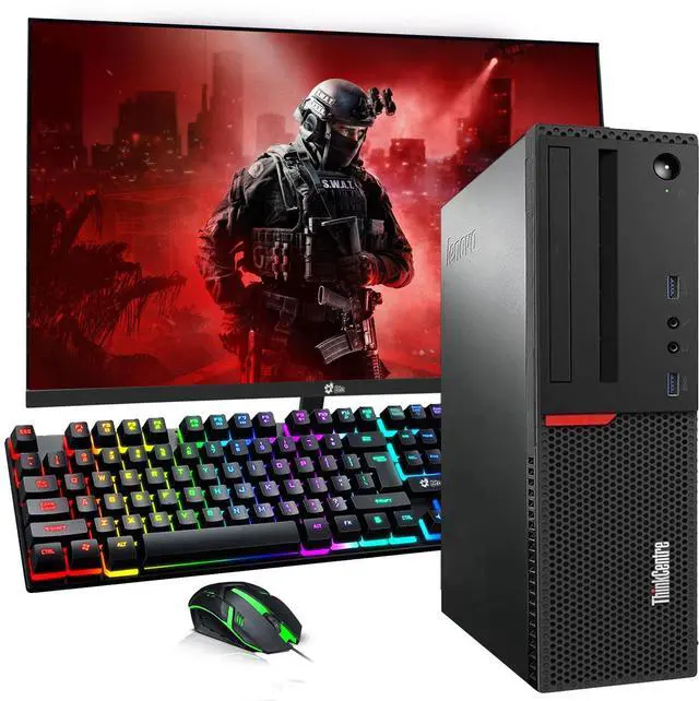 Main image of Lenovo ThinkCentre SFF Desktop Computer PC, Intel Quad Core i5-6500 upto 3.60GHz, 32GB DDR4 Ram, 1TB SSD, 24 Inch Monitor, NVIDIA GeForce GTX 1050Ti, Wi-Fi, RGB Keyboard & Mouse, Windows 11 Pro