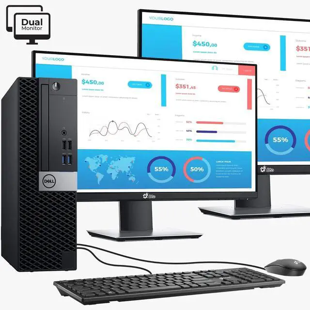 Main image of Dell OptiPlex 5060 Desktop SFF Computer PC Intel Core i5-8500 up to 4.10GHz, 16GB DDR4 Ram,256GB SSD, Dual 22 Inch Monitor, Keyboard & Mouse, Windows 11 Pro (Renewed)