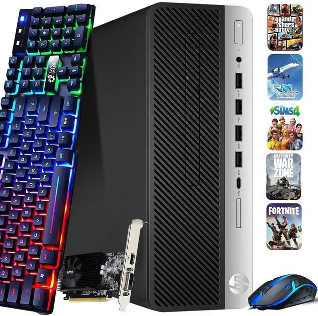 Main image of HP 800 G4 SFF Desktop Computer PC, Intel Quad Core i5-8500 upto 4.10GHz, 16GB DDR4 Ram, 1TB SSD, NVIDIA GT 1030, Wi-Fi, RGB Keyboard & Mouse, Windows 11 Professional (Refurbished)