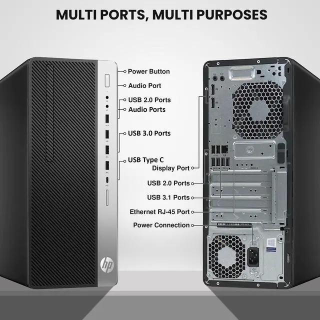 Alt view image 4 of 6 - HP 800 G5 Tower Desktop Computer PC, Intel Core i5-9500 upto 4.40GHz, 16GB DDR4 Ram,1TB SSD, Wi-Fi, Keyboard & Mouse, Windows 11 Professional (Refurbished)
