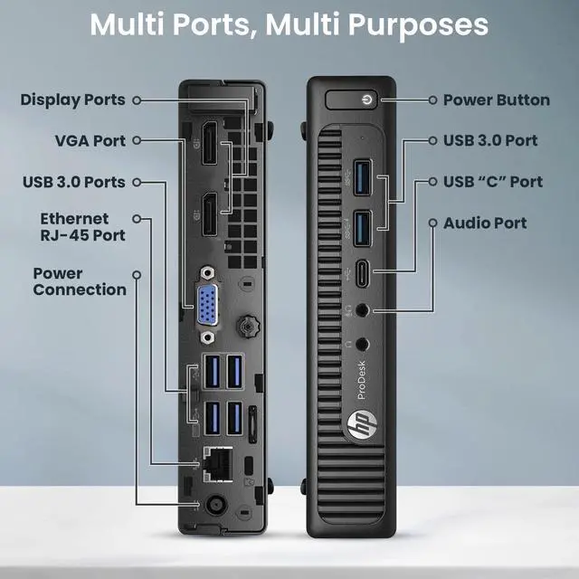 Alt view image 2 of 7 - HP 800 G2 Tiny Desktop Computer PC, Intel Core i3-6100T, 32GB DDR4 Ram, 256GB SSD, Keyboard & Mouse, Windows 11 Professional (Refurbished)