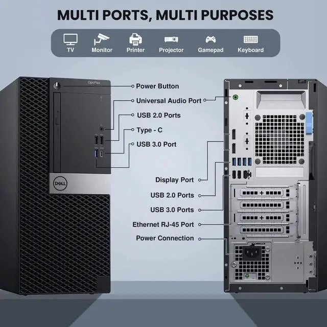 Alt view image 4 of 5 - Dell OptiPlex 7050 Desktop Tower Computer PC Intel Quad Core i7-7700 up to 4.20GHz, 16GB DDR4 Ram,1TB SSD, Wi-Fi, Keyboard & Mouse, Windows 11 Pro (Renewed)